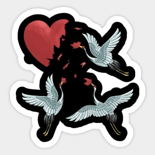 Crane birds with a broken heart best gift for a lonley and single valentine's day Sticker